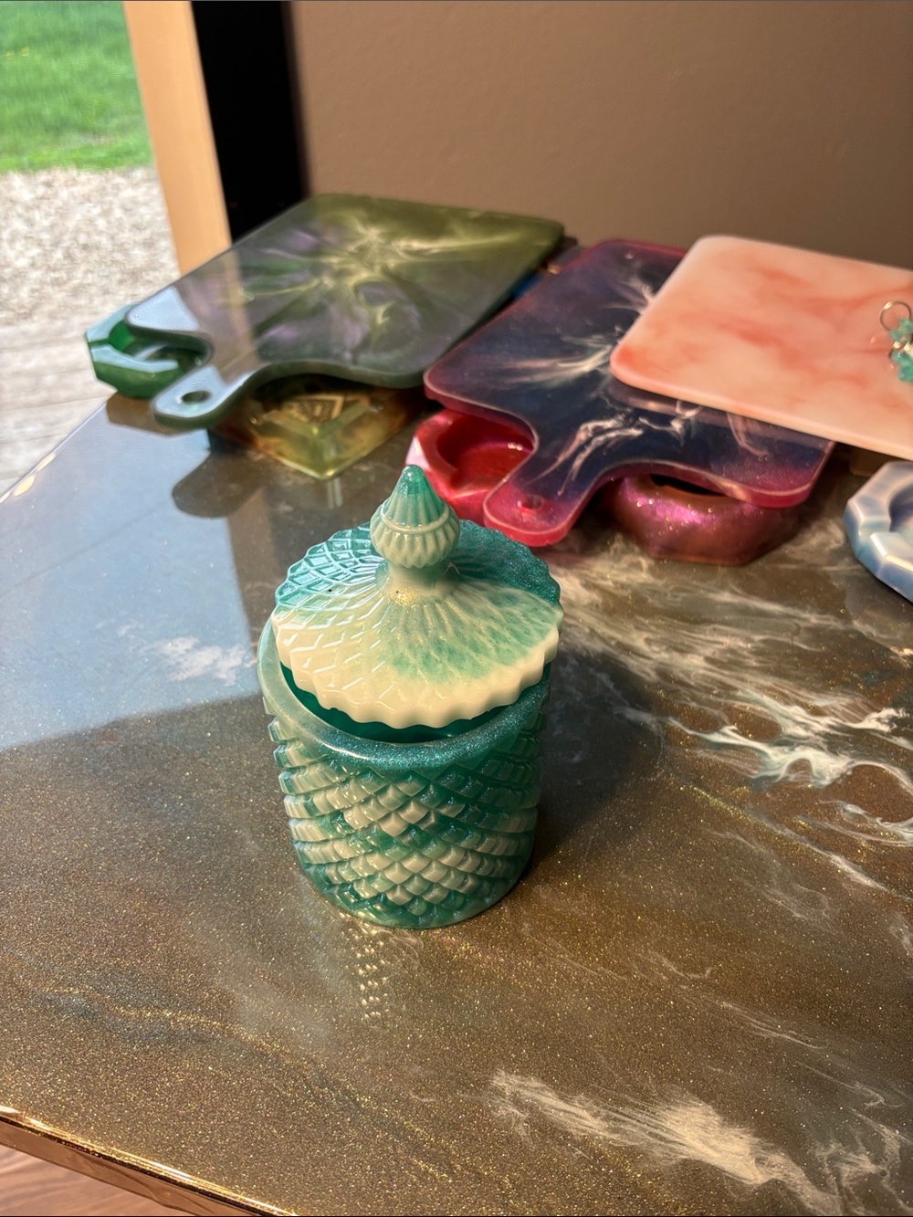 Teal & Cream Decorative Pineapple Jar